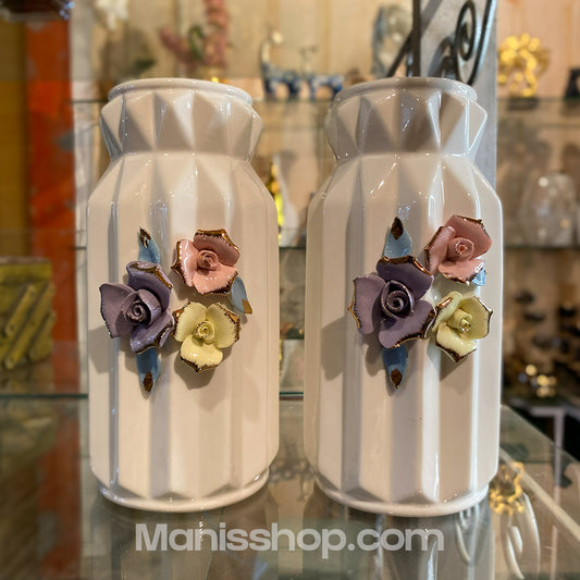 White Vase with Colorful Flowers