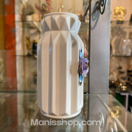 White Vase with Colorful Flowers
