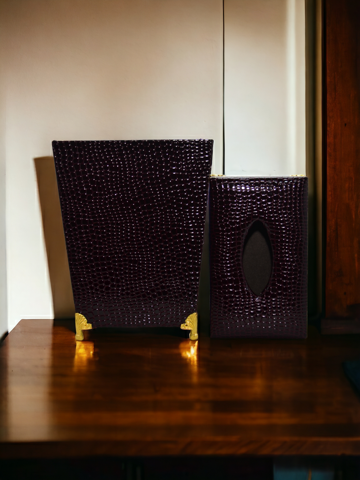 Leather Dustbin With Tissue Box