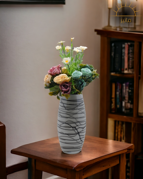 Retro Striped Floral Vase