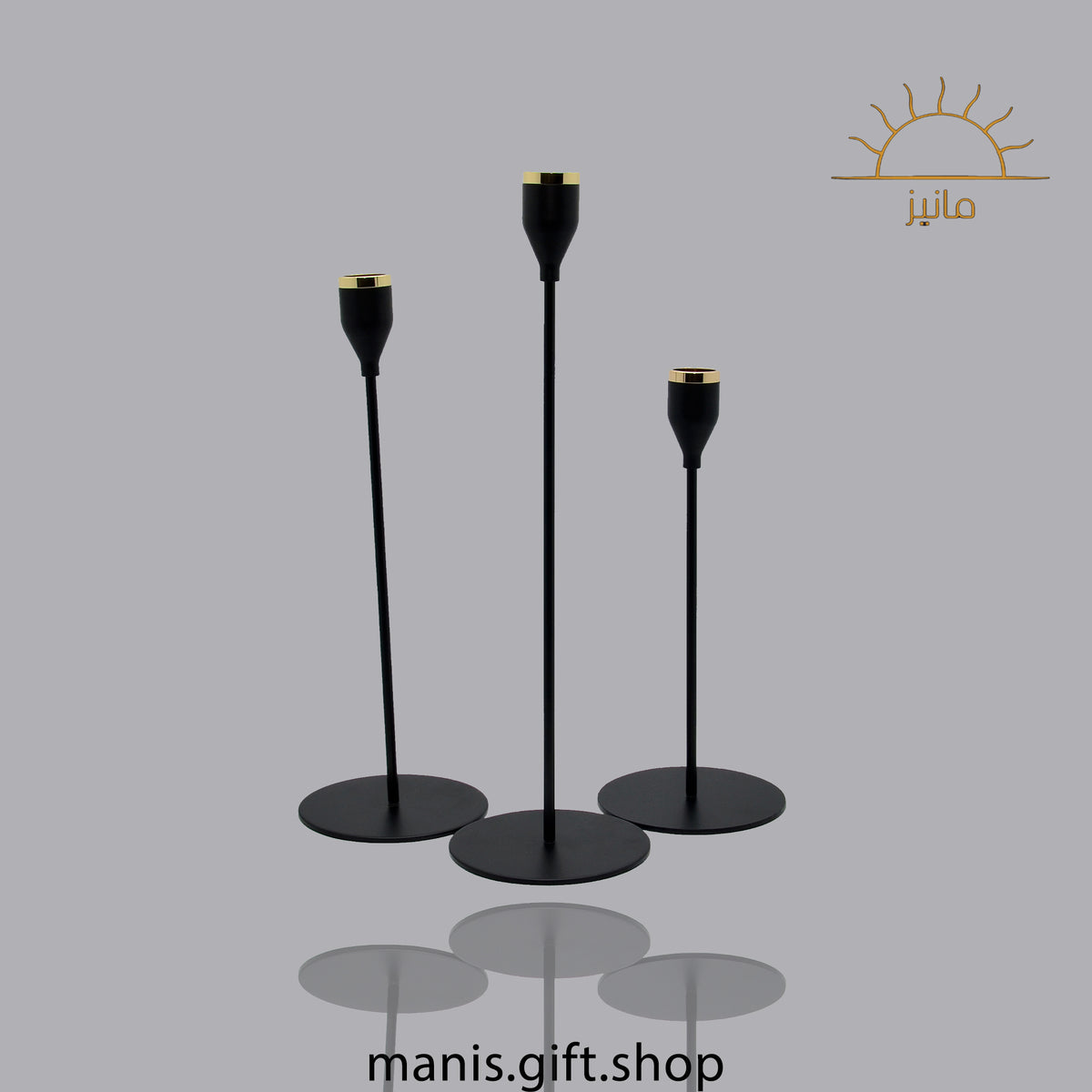 Black with Golden Bottom Line Metal Candle Stand Set (3P)