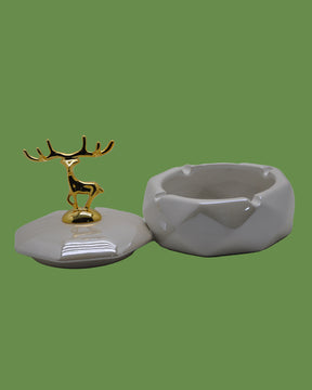 Cremic Ashtray With Deer Lid