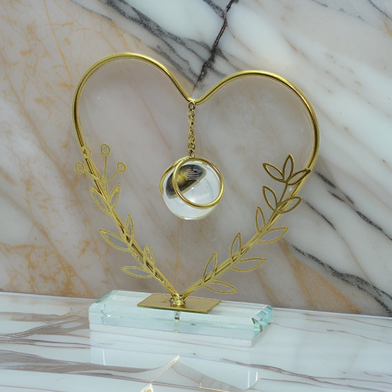 Golden Metal Embellish Heart With Crystal Ball