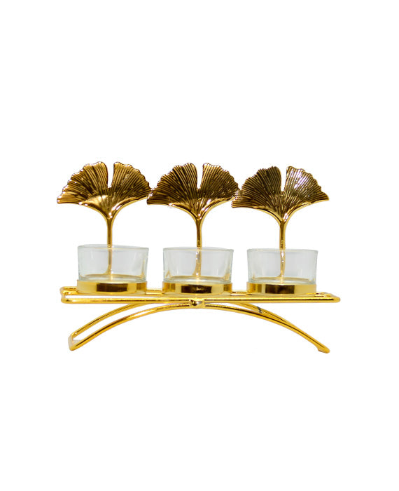 Golden Ginkgo Leaf 3p Candle Stand