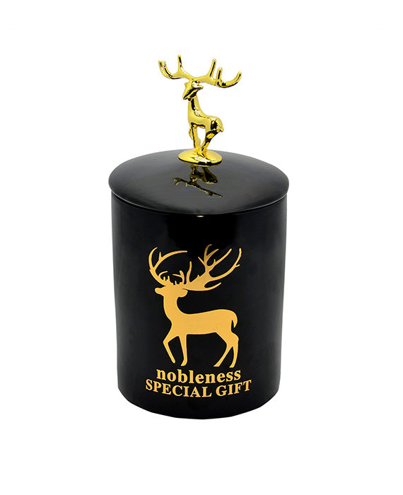 Ceramic Jar With Metallic Deer Lid