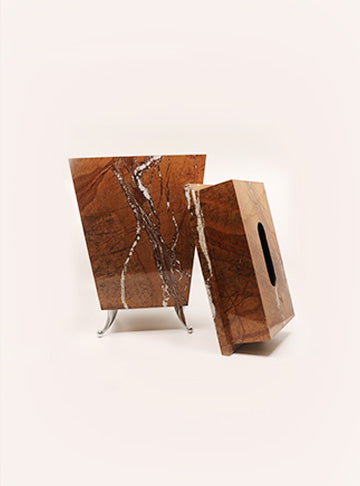 Marble Design Dustbin and Tissue Box Set