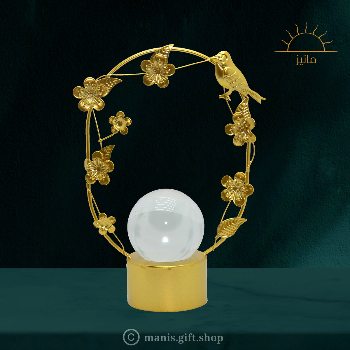 Golden Sparrow Stand With Crystal Ball
