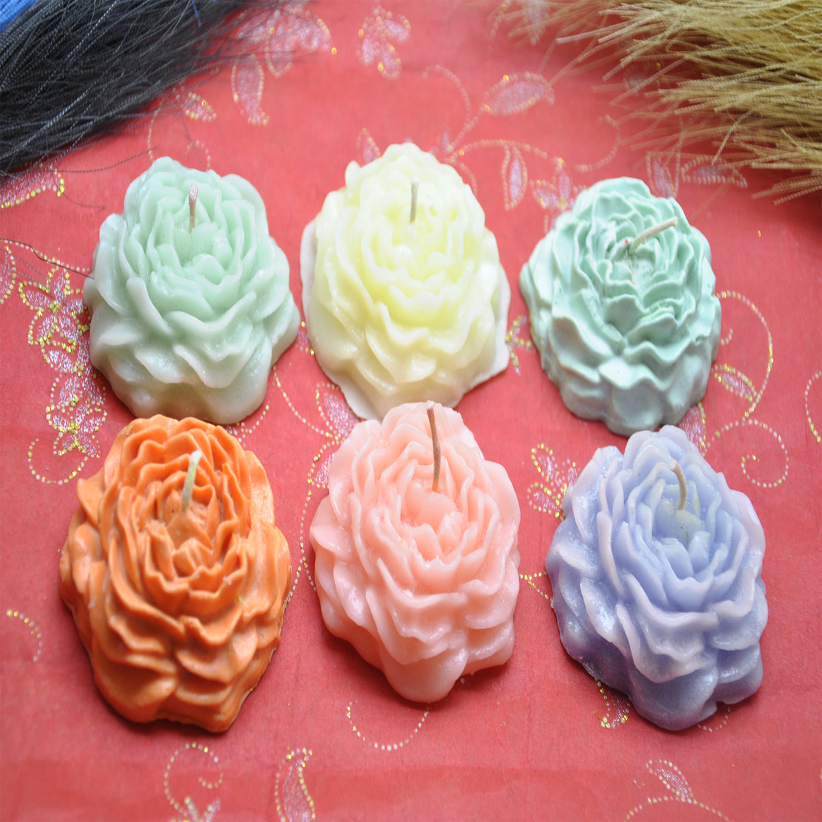 Handmade Flower Candle Set Of (6) Pic's