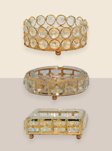 GOLDEN ASHTRAY WITH CRYSTAL BEADS