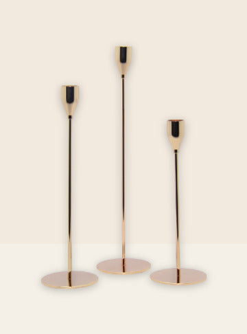 3P Golden Metal Candle Holders