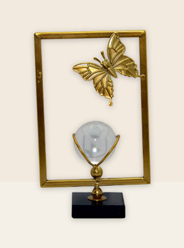 Golden Metal Butterfly Frame with Crystal Ball