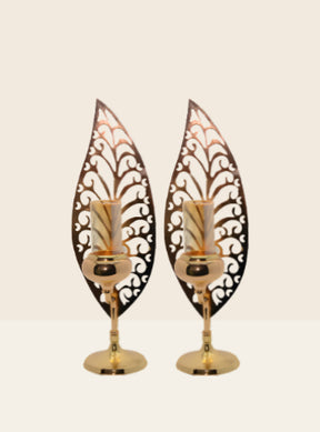 Golden Metal Leaf Candle Stand