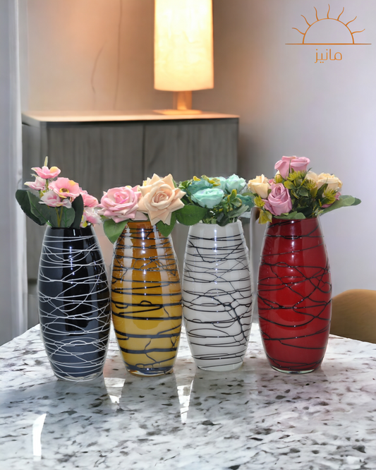 Retro Striped Floral Vase