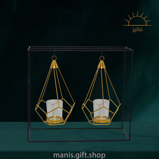 Golden Double Hanging Candle Holder