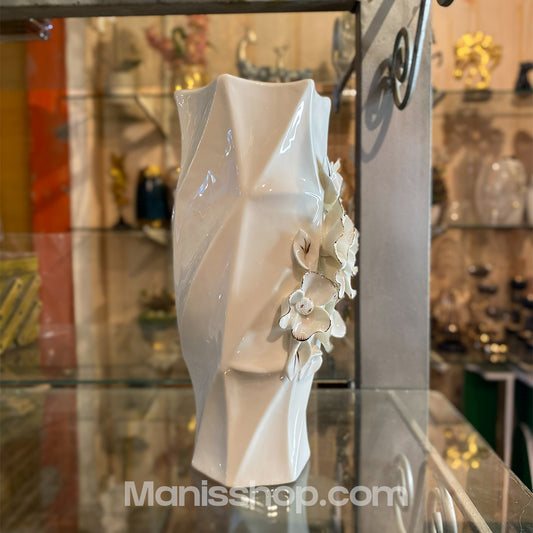 White Geometric Hexagon Floral Vase