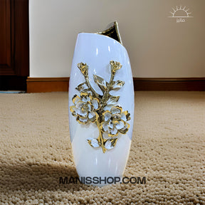 White Vase With Floral Detail