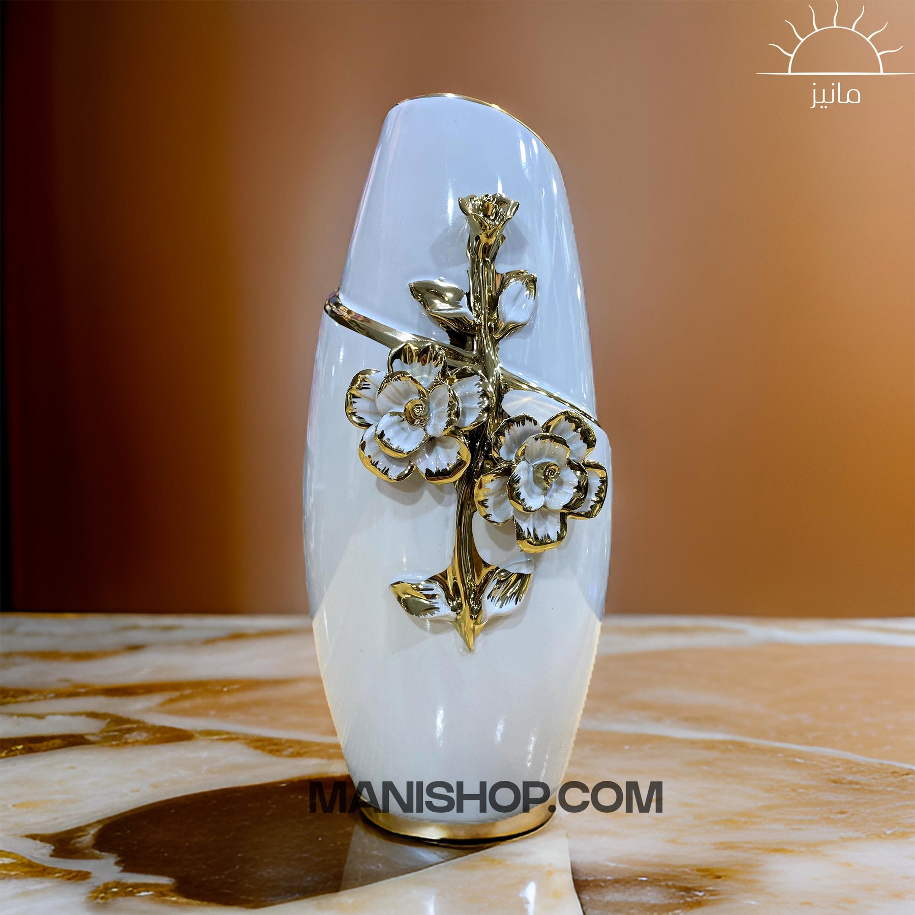 White Vase With Floral Detail