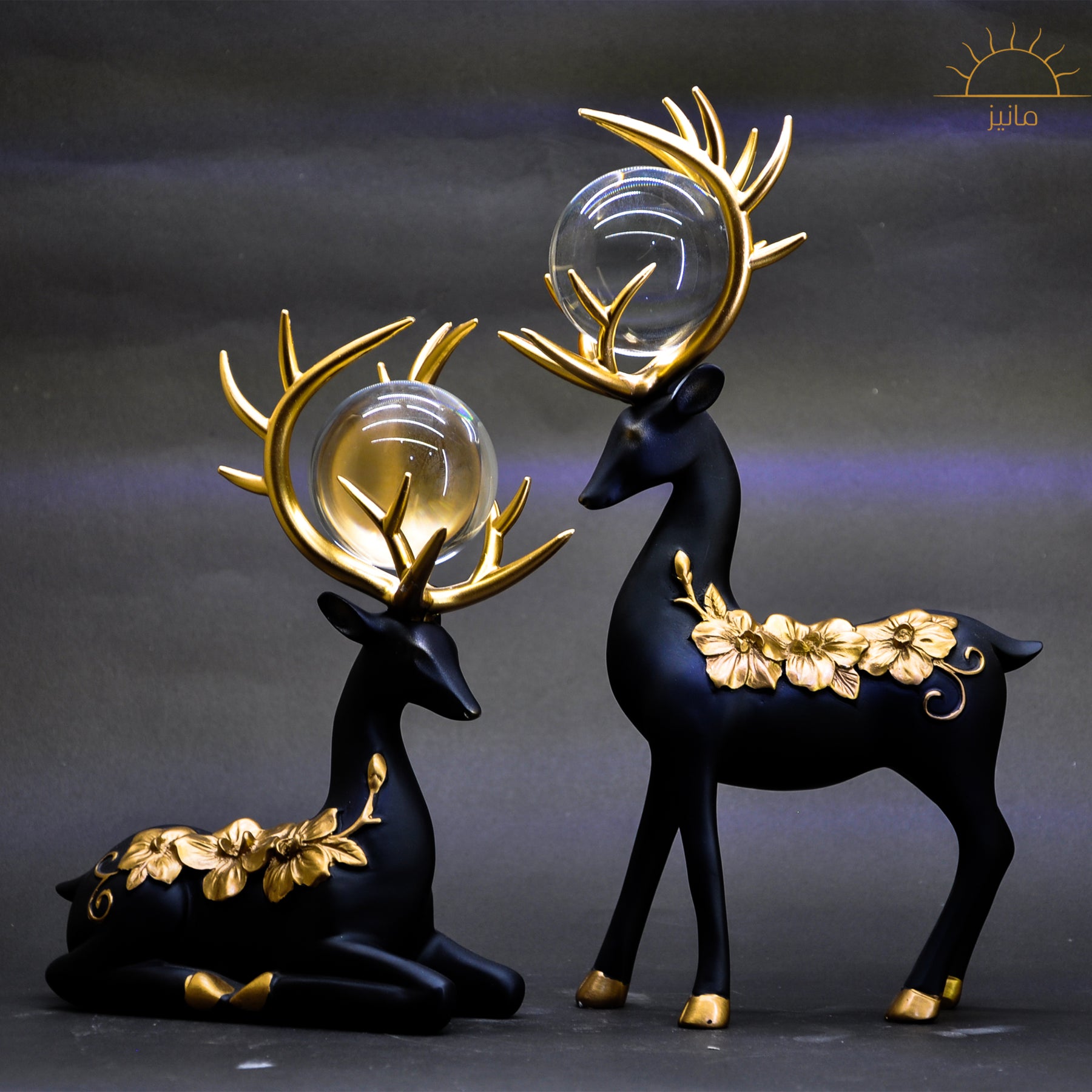 Deer Statue With Crystal Ball Set Of 2Pics