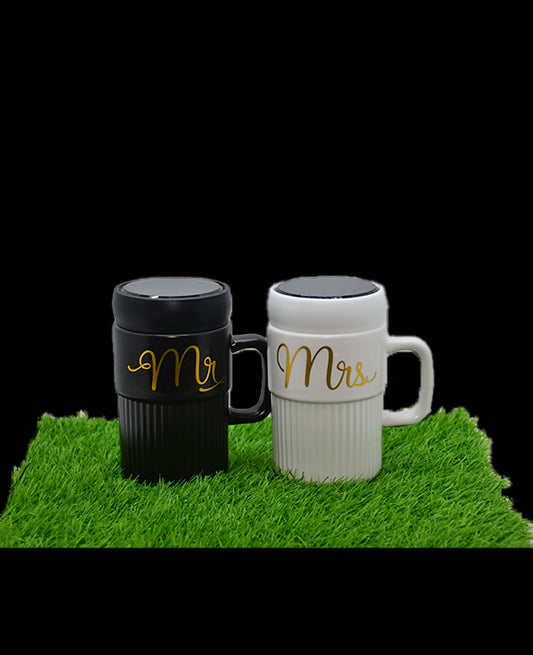 Mr & Mrs Mugs Set With Mirror Lid