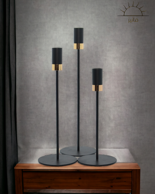 Black with Golden Bottom Line Metal Candle Stand Set (3P)