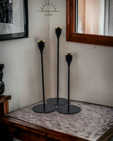 Black with Golden Bottom Line Metal Candle Stand Set (3P)