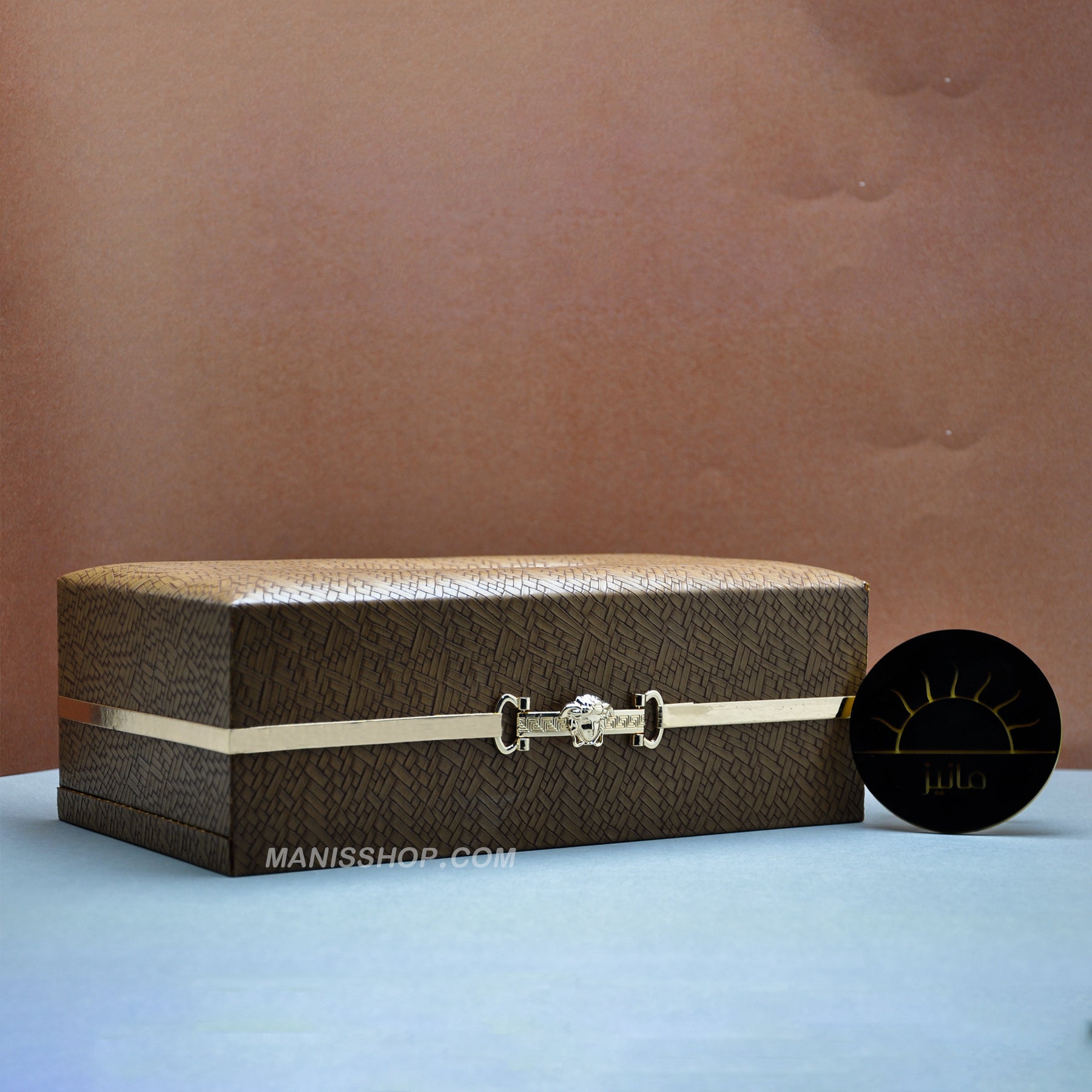 Leather tissue box with logo