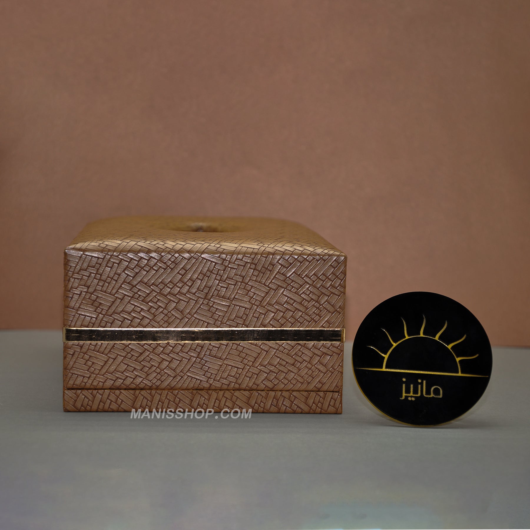 Leather tissue box with logo