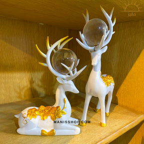 Deer Statue With Crystal Ball Set Of 2Pics