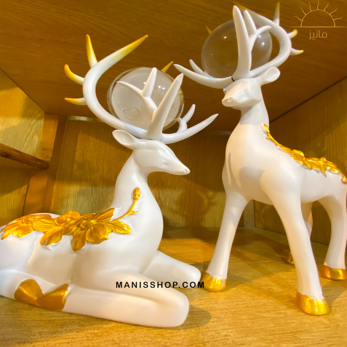 Deer Statue With Crystal Ball Set Of 2Pics